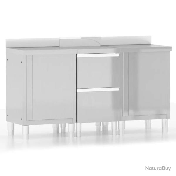 Lot de 3 armoires de cuisine commerciales 60 x 60 x 96 cm espace de rangement robuste en acier inox