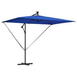 Parasol d&eacute;port&eacute; en banane 294 x 200 x 270 cm ajustable durable moderne jardin en polyester azur 02_