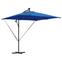 Parasol banane d&eacute;port&eacute; inclinable 249 x 249 x 250 cm design moderne espace ext&eacute;rieur en acier bleu