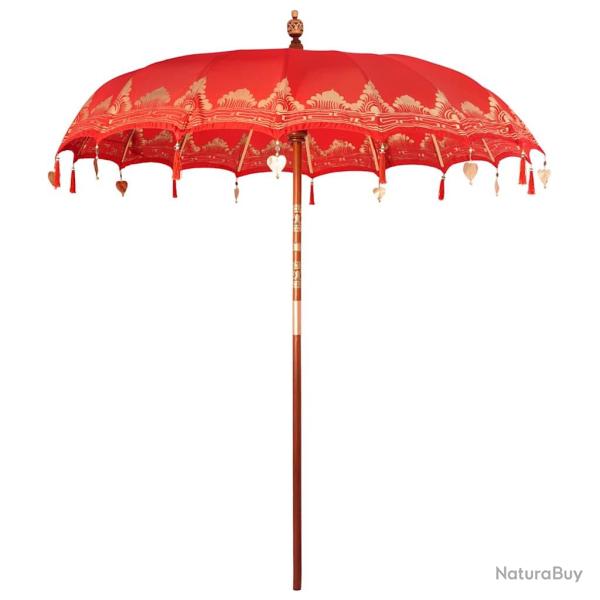 Parasol balinais rond �l�gant jardin 215 x 215 x 260 cm en coton rouge 02_0058820