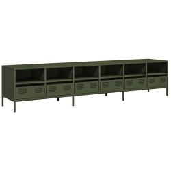Meuble TV moderne grand espace de rangement 202 x 39 x 43 cm en acier lamin&eacute; &agrave; froid vert olive 02_