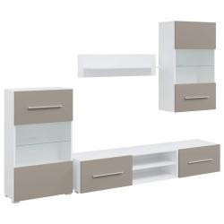 Lot de 5 meubles TV modernes rangement mural et sur pied 120 x 39,5 x 105,5 cm en bois d'ing&eacute;nierie