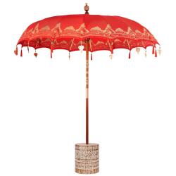 Parasol balinais rond ext&eacute;rieur 215 x 215 x 260 cm grande ombre ambiance chill en coton rouge 02_00