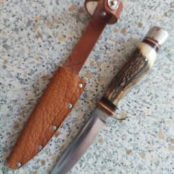 Couteau de Chasse ancien SCHMIDT et SOEHNE Solingen avec &eacute;tui