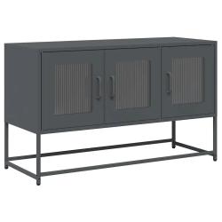Meuble TV multifonctionnel design moderne 100,5 x 39 x 60,5 cm en acier lamin&eacute; &agrave; froid anthracite 0