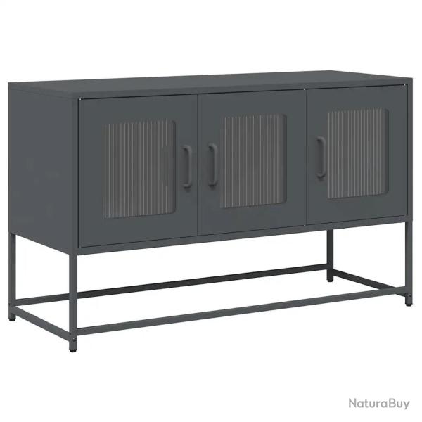 Meuble TV multifonctionnel design moderne 100,5 x 39 x 60,5 cm en acier lamin� � froid anthracite 0