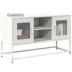 Meuble TV moderne avec rangement 100,5 x 39 x 60,5 cm finition &eacute;pur&eacute;e en acier blanc 02_0049873