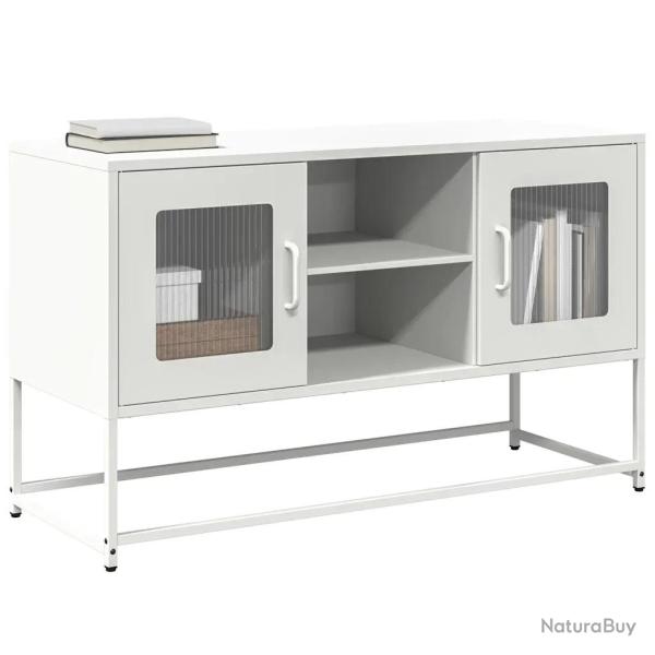 Meuble TV moderne avec rangement 100,5 x 39 x 60,5 cm finition �pur�e en acier blanc 02_0049873