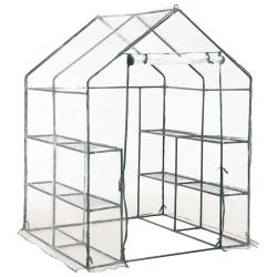 Serre de jardin avec 8 &eacute;tag&egrave;res 143 x 143 x 195 cm facile &agrave; monter et durable en acier vert 02_0045
