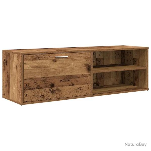 Meuble TV vintage pratique espace rangement 120 x 34 x 37 cm en bois d'ing�nierie vieux bois 02_005