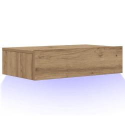 Meuble TV mural gain de place avec &eacute;clairages LED 60 x 35 x 15 cm en bois d'ing&eacute;nierie ch&ecirc;ne artisa