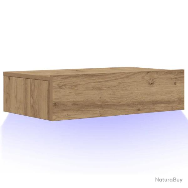Meuble TV mural gain de place avec �clairages LED 60 x 35 x 15 cm en bois d'ing�nierie ch�ne artisa