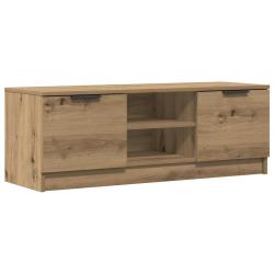 Meuble TV avec espace de rangement moderne stable 102 x 35 x 36 cm en bois d'ing&eacute;nierie ch&ecirc;ne artis