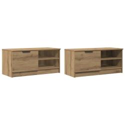 Lot de 2 meubles TV en bois d'ing&eacute;nierie pratique 80 x 35 x 36 cm style moderne ch&ecirc;ne artisanal 02_