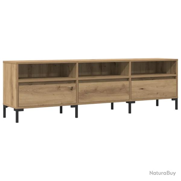 Meuble TV ch�ne artisanal avec grand espace de rangement salon 150 x 30 x 44 cm en bois d'ing�nieri
