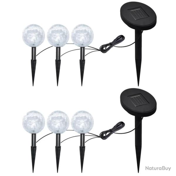 Lot de 6 lampes solaires � boule ext�rieur jardin 9,5 x 9,5 x 9,5 cm avec piquets et autonomie 8h e