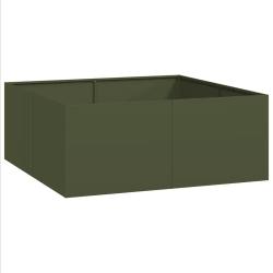 Jardini&egrave;re carr&eacute;e design moderne balcon jardin 100 x 100 x 40 cm en acier vert olive 02_0051597