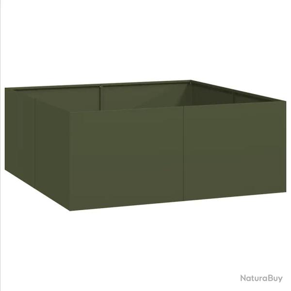 Jardini�re carr�e design moderne balcon jardin 100 x 100 x 40 cm en acier vert olive 02_0051597