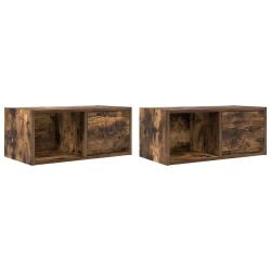 Lot de 2 meubles TV muraux compacts 60 x 31 x 25,5 cm avec grand espace de rangement design ch&ecirc;ne f