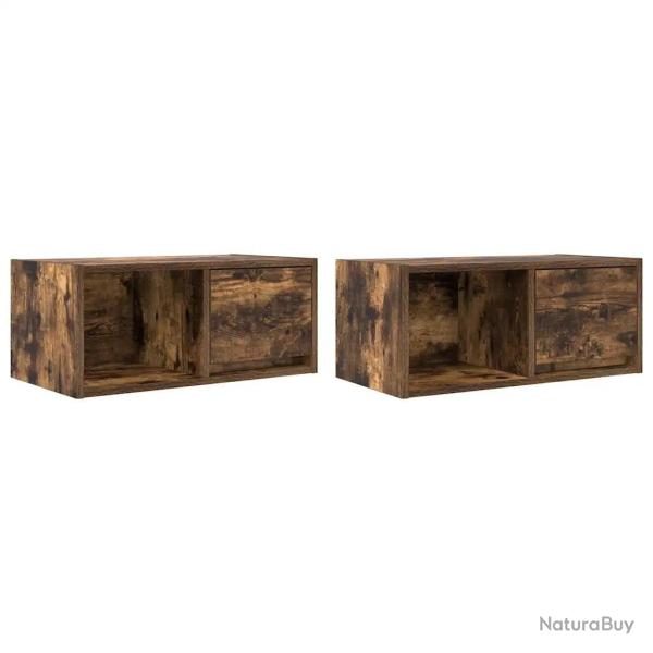 Lot de 2 meubles TV muraux compacts 60 x 31 x 25,5 cm avec grand espace de rangement design ch�ne f