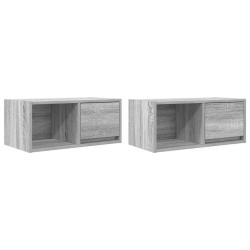 Lot de 2 meubles TV muraux contemporains rangement optimis&eacute; 60 x 31 x 25 cm en bois d'ing&eacute;nierie gr