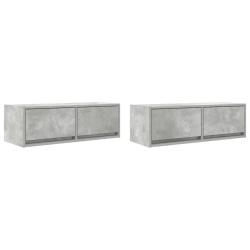 Lot de 2 meubles TV muraux finition grise b&eacute;ton 80 x 31 x 25 cm grand espace de rangement design co