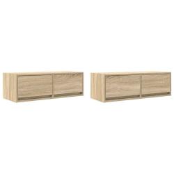 Lot de 2 meubles TV muraux modernes avec rangement 80 x 31 x 25,5 cm en bois d'ing&eacute;nierie ch&ecirc;ne son