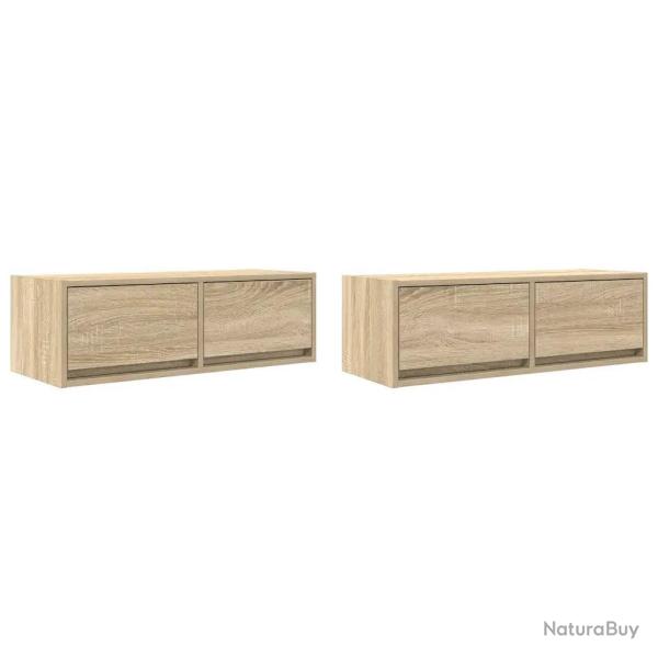 Lot de 2 meubles TV muraux modernes avec rangement 80 x 31 x 25,5 cm en bois d'ing�nierie ch�ne son