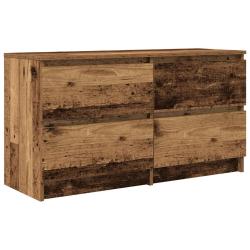 Meuble TV vieux bois salle &agrave; manger 100 x 35 x 54 cm avec 4 tiroirs style rustique en bois d'ing&eacute;ni