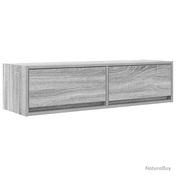 Meuble TV mural moderne avec rangement pratique 100 x 31 x 25 cm en bois d'ing�nierie gris 02_00517