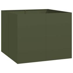 Jardini&egrave;re carr&eacute;e avec fond ouvert 100 x 100 x 80 cm design moderne jardin balcon en acier vert oli