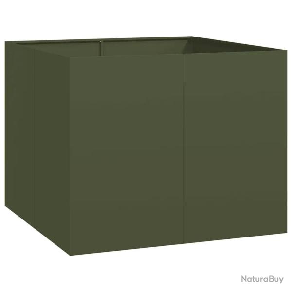 Jardini�re carr�e avec fond ouvert 100 x 100 x 80 cm design moderne jardin balcon en acier vert oli