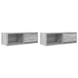 Lot de 2 meubles TV muraux contemporains compact 80 x 31 x 25,5 cm en bois d'ing&eacute;nierie sonoma gris