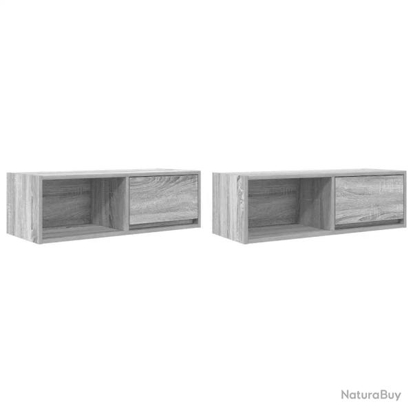 Lot de 2 meubles TV muraux contemporains compact 80 x 31 x 25,5 cm en bois d'ing�nierie sonoma gris