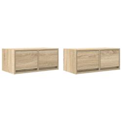Lot de 2 meubles TV muraux design peu encombrant 60 x 31 x 25,5 cm en bois d'ing&eacute;nierie ch&ecirc;ne sonom