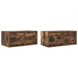 Lot de 2 meubles TV muraux en bois d'ing&eacute;nierie 60 x 31 x 25,5 cm design peu encombrant ambiance mo
