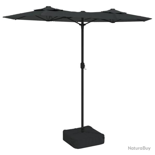 Parasol de jardin double t�te avec �clairage LED 316 x 145 cm ambiance cosy design moderne en polye