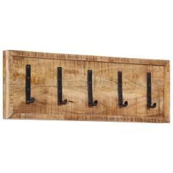 Porte-manteau mural avec 5 crochets pratique pour couloir 80 x 25 x 5,5 cm style naturel en manguie