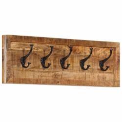 Porte-manteau mural 80 x 25 x 9 cm avec 5 crochets pratiques style contemporain en bois de manguier
