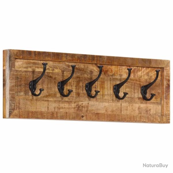 Porte-manteau mural 80 x 25 x 9 cm avec 5 crochets pratiques style contemporain en bois de manguier