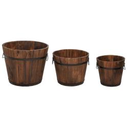 Lot de 3 jardini&egrave;res en forme de godet bois massif sapin avec poign&eacute;e m&eacute;tal pour plantes et fleurs
