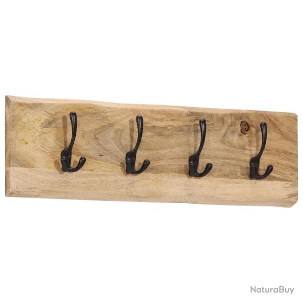 Porte-manteau mural avec 4 crochets pratique salon entr�e 82 x 22 x 7 cm en bois de manguier nature