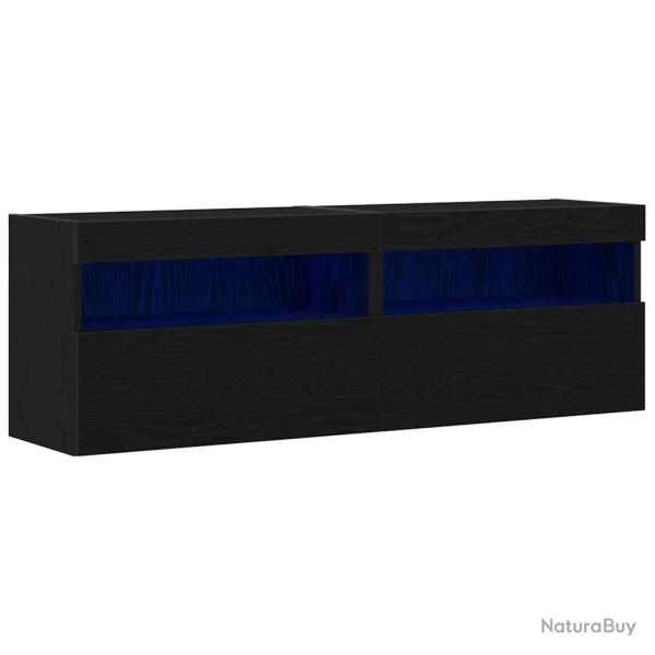 Meuble TV mural design moderne rangement pratique 60 x 30 x 40 cm en bois d'ing�nierie noir 02_0051