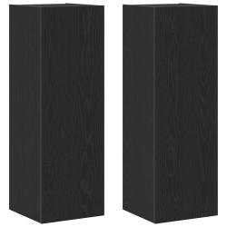 Meuble TV mural contemporain gain de place avec &eacute;tag&egrave;res 30,5 x 30 x 90 cm en bois d'ing&eacute;nierie noi