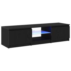 Meuble TV rectangulaire moderne avec rangement et bandes LED 140 x 38,5 x 36 cm en bois d'ing&eacute;nieri