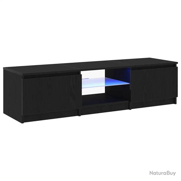 Meuble TV rectangulaire moderne avec rangement et bandes LED 140 x 38,5 x 36 cm en bois d'ing�nieri