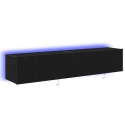 Meuble TV mural moderne rangement pratique 80 x 35 x 31 cm en bois d'ing&eacute;nierie ch&ecirc;ne noir 02_00519
