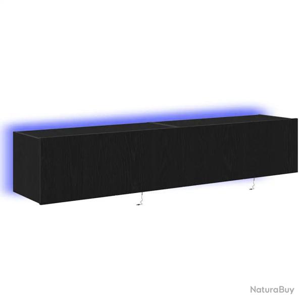 Meuble TV mural moderne rangement pratique 80 x 35 x 31 cm en bois d'ing�nierie ch�ne noir 02_00519