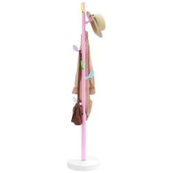 Porte-manteau sur pied pratique avec 8 pat&egrave;res rangement 172 x 35 cm en fer enduit de poudre rose 0