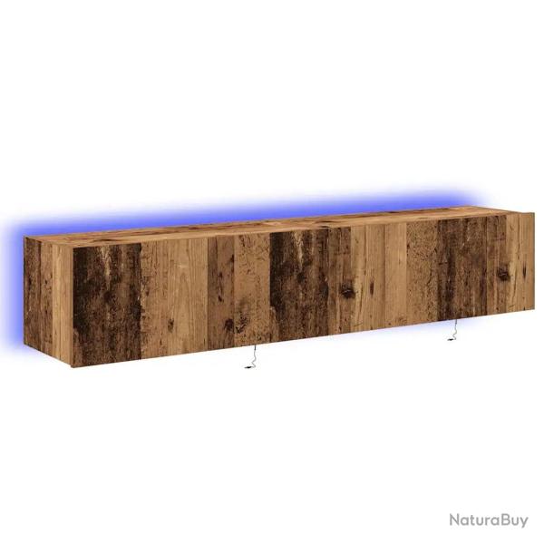 Meuble TV mural moderne avec �clairage LED ambiance captivante 80 x 35 x 31 cm en bois ancien 02_00